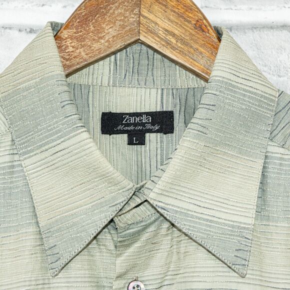 Zanella Made in Italy Button up Shirt textured striped Men's Size Large - Picture 3 of 5